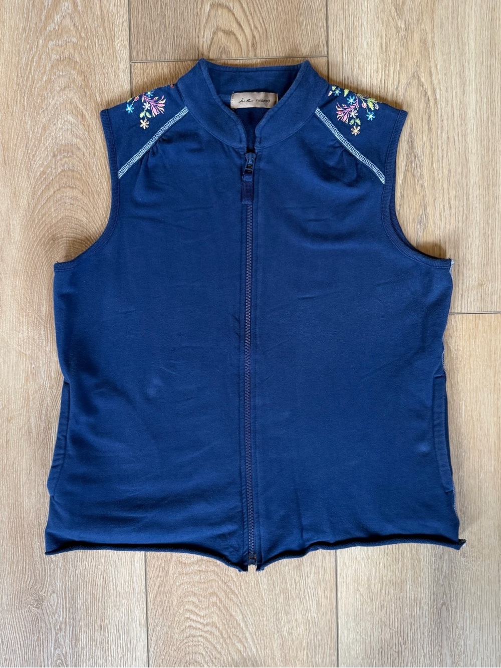 Vintage 90s I.E. Blue Boho Floral Embroidered Athletic Vest Sweatshirt